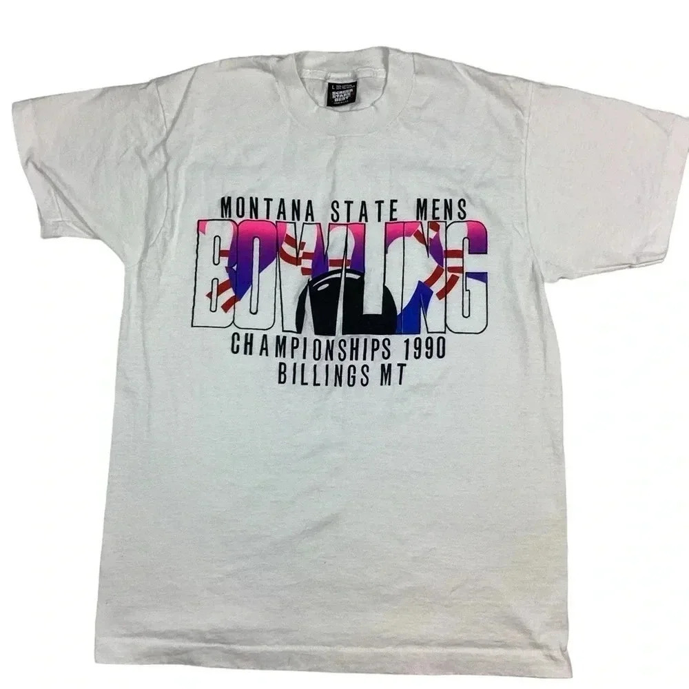Vintage Montana State bowling championship 1990 single stretch T-shirt